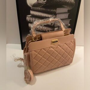 NWT Badgley Mischka Quilted Mini Tote Bag Blush Pink
